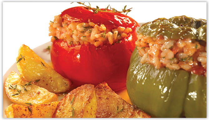 Traditional Greek Lesson Gemista (Greek Stuffed Tomatoes and peppers with rice)